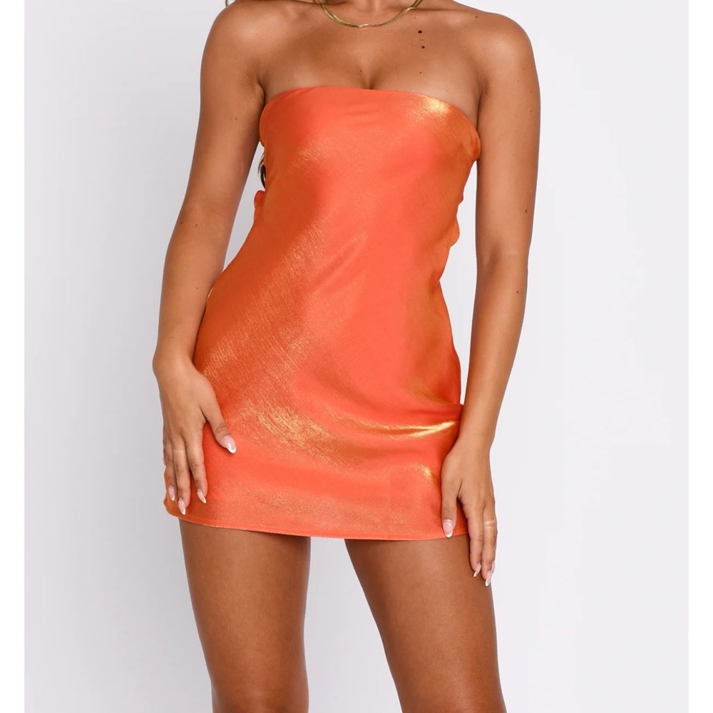 White Fox Boutique Orange Strapless Mini Dress